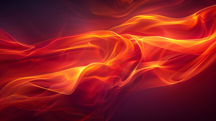 Deep sound waves in a fiery palette of dark red and orange, with bold, sweeping curves and a sense of intense energy.