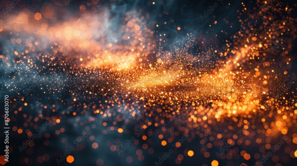 Aufkleber glowing orange particles suspended in a dark, abstract background, creating a magical and dynamic vi