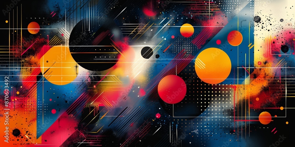 Poster a graphic representation of the cosmos, featuring celestial elements and geometric patterns.