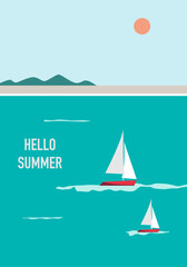 Vector flat image. Poster with the sea and the beach. Relaxation concept. Perfect for a summer sale post or banner.