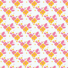Seamless pattern with floral elements. Pink and yellow background. Rounded, light ornament. Vector