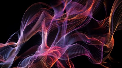 Obraz premium A digital art piece of abstract waves and lines forming complex patterns in a black background.