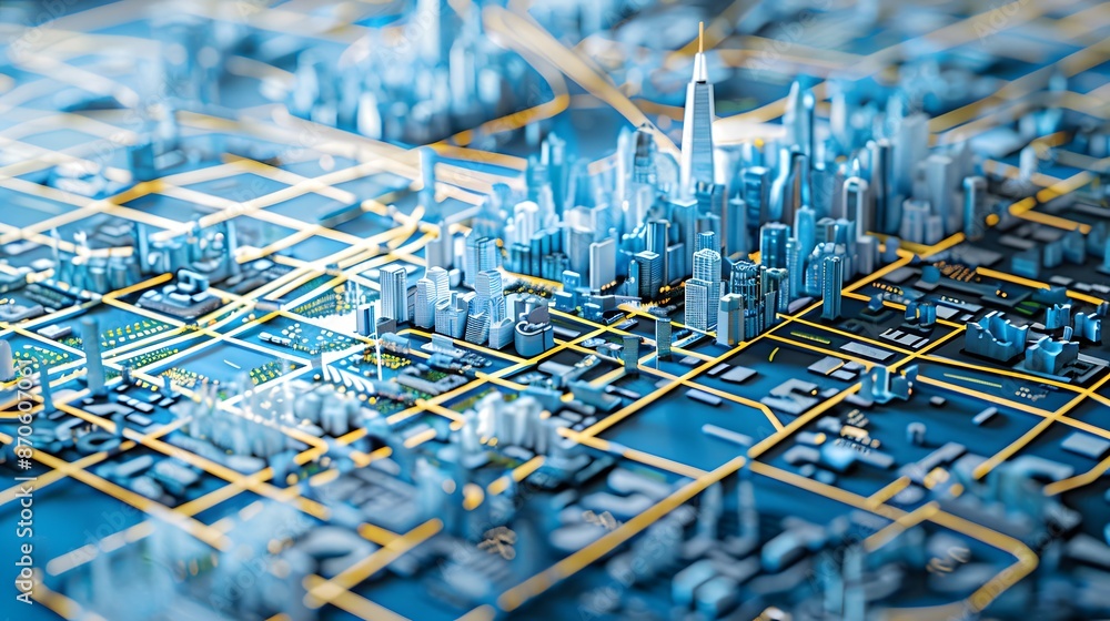 Poster a detailed blueprint of a city with emergency plans and alternate routes highlighted, showing how co