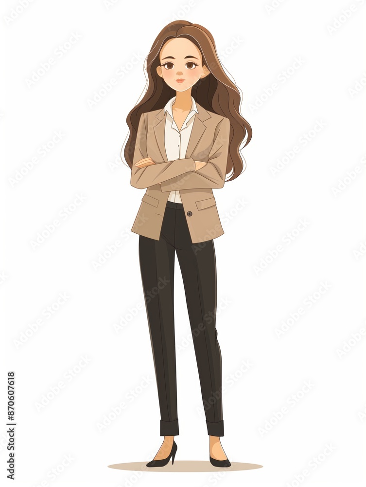 Poster CEO Executive female wearing CEO executive uniform, Full body character, vector illustration, Clip art, management, isolated on white background