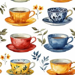 Obraz premium watercolor Vintage Tea Cup Pots, vintage background, minimal, high contrasty 