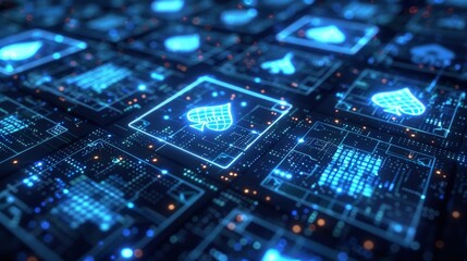 A close-up of a digital spade symbol on a circuit board