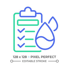Obraz premium Water quality testing two color line icon. Drinking water health standards. Testing protocol. Laboratory test bicolor outline symbol. Duotone linear pictogram. Isolated illustration. Editable stroke