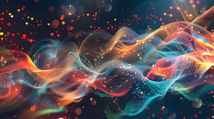 Obraz premium Abstract representation of various activation functions such as Re LU, Sigmoid and Tanh in neural networks. Each function manifests as a unique, lively energy wave.