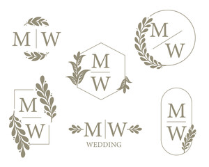 Beautiful wedding monogram template set, vector collection, 