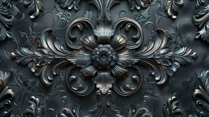 A luxurious Victorian texture in black and silver, with ornate floral patterns and a regal appeal, perfect for seamless wallpapers and textiles, captured in ultra-high definition.