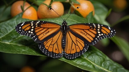 Obraz premium Beautiful butterfly on bush leaves.