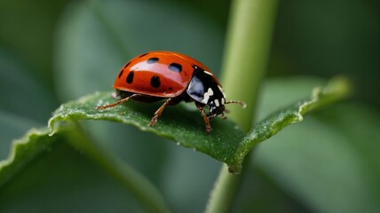 Fototapeta premium Ladybug on a leaf of a plant.