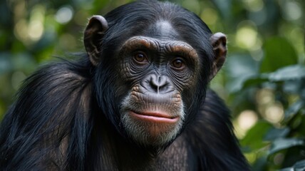Chimpanzee in a forest, wildlife concept.