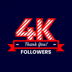 Thank You 4k Followers Banner with red and white color Decorative Elements