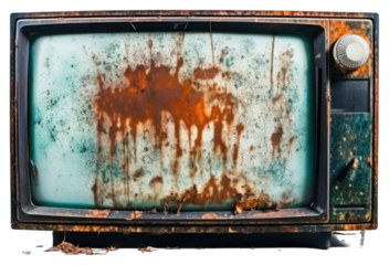PNG  Tv with burnt white background deterioration electronics.
