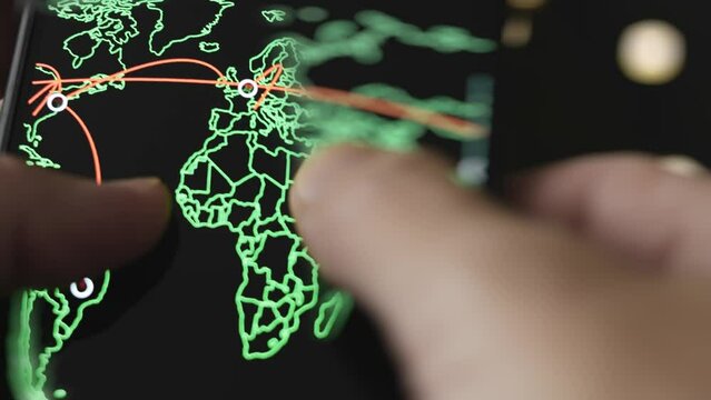 Live Cyber Attack World Map on mobile phone, macro