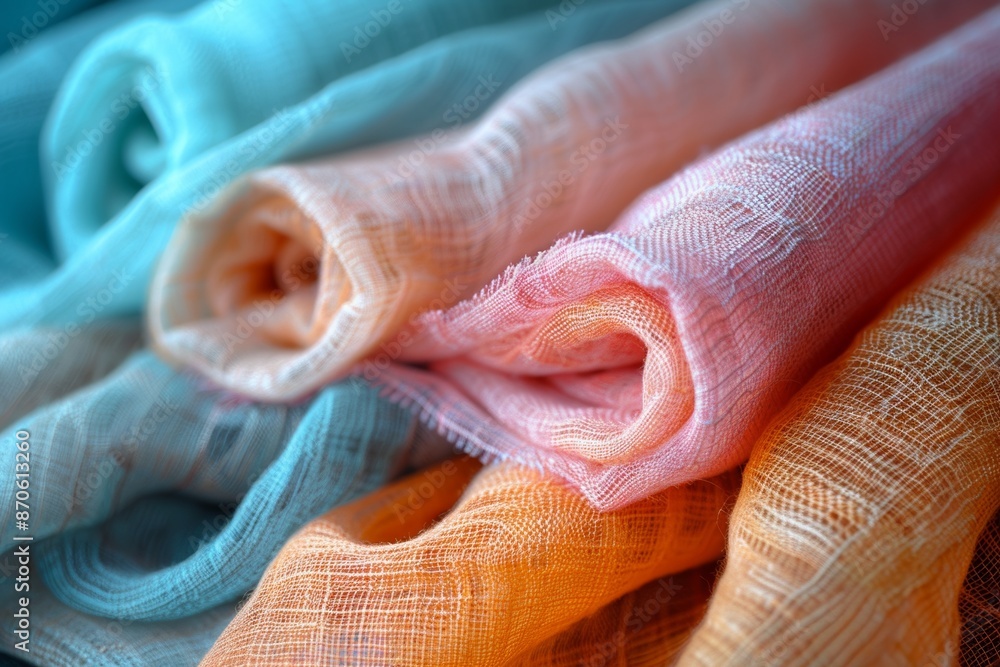 Poster a vibrant array of textured textiles, blending colors and patterns for modern fashion and design