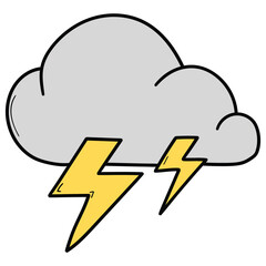 Hand drawn cartoon icon thunderstorm on white background.