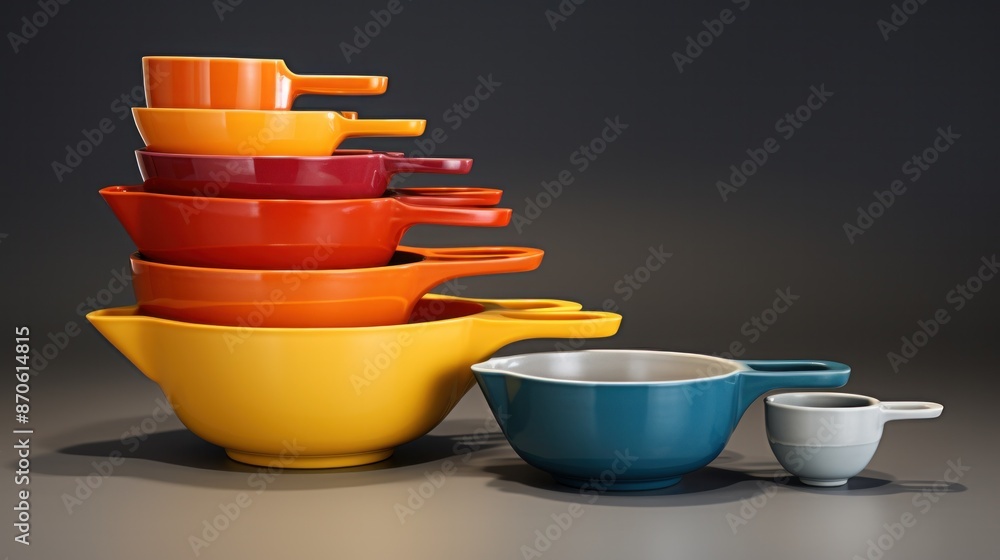 Poster a set of colorful, nesting measuring cups arranged neatly