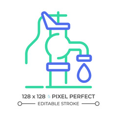 Well pump two color line icon. Groundwater extraction. Hydraulic pump. Drinking water access. Fresh water bicolor outline symbol. Duotone linear pictogram. Isolated illustration. Editable stroke