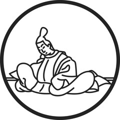 線画円形シンプル百人一首　藤原興風