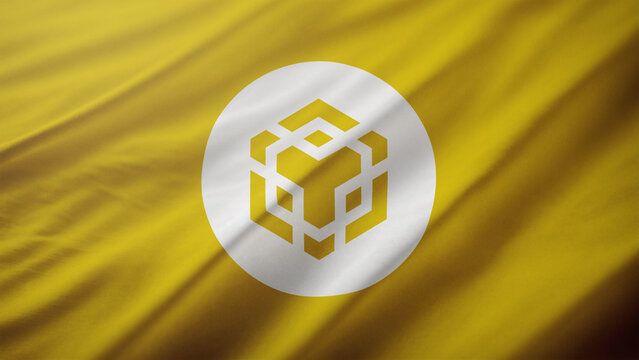 BNB Chain logo illustration on a flag, cryptocurrency representing blockchain and web3, crypto innovation and decentralization concept. Rome, Italy - 2 July 2024
