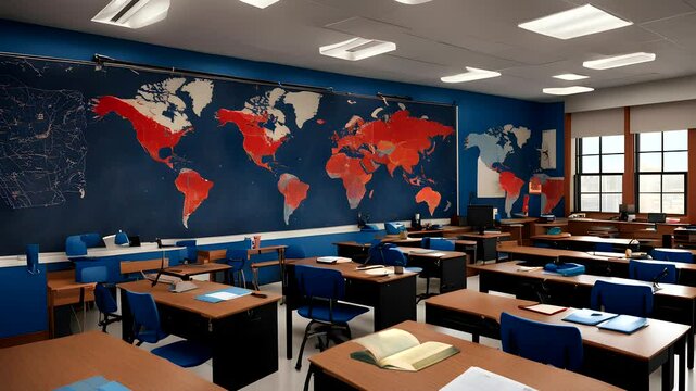 Back to school with a beautiful classroom Seamless looping 4k time-lapse animation video background