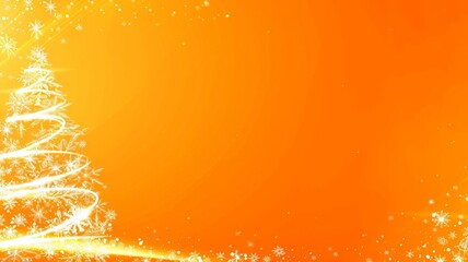 Abstract Christmas Tree on Orange Background with Snowflakes