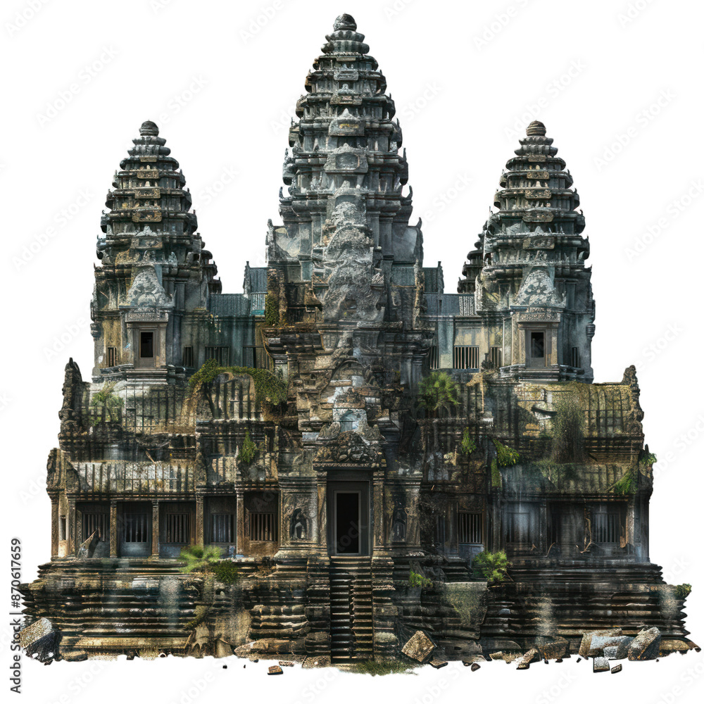 Poster intricate ancient temple complex with transparent background, suitable for diverse design uses