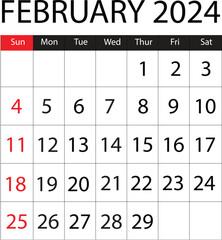 feb 2024 calendar isolated on white background. simple or minimalist February calendar vector file.