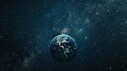 Naklejka premium A starry night sky captured from the perspective of an astronaut, with the Earth suspended beneath the celestial tapestry.