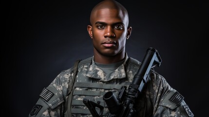 Fototapeta premium Confident young african american war veteran staring directly at the camera lens