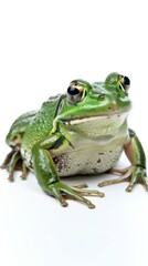 Obraz premium Green frog close-up on white background, macro nature photography
