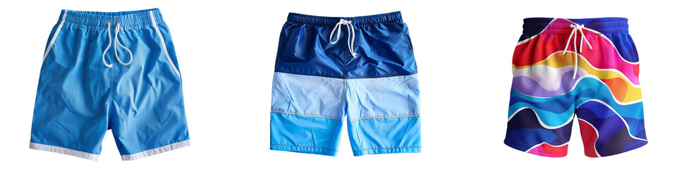 Collection of Colorful Swim Summer Shorts on Transparent Background