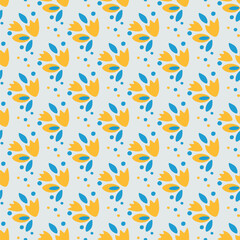 Seamless pattern with plants. Contrast background. Rounded ornament with tulips. Vector