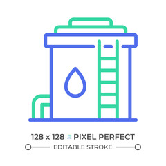 Water reservoir two color line icon. Storage tank. Municipal water system. Public utilities. Water management bicolor outline symbol. Duotone linear pictogram. Isolated illustration. Editable stroke
