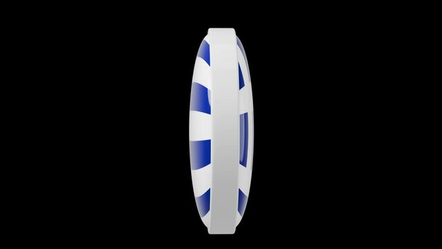 Greece, greek Circle flag icon simple looped animation. Transparent backgound. 3d rendered movie with alpha channel. Round shape. 	