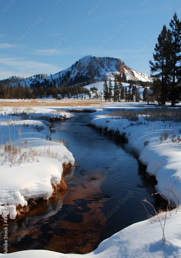 Canvas Prints Snowy Stream With Mountain Background