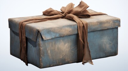 A vintage gift box with a weathered patina and faded ribbons, reminiscent of cherished memories and timeless traditions.
