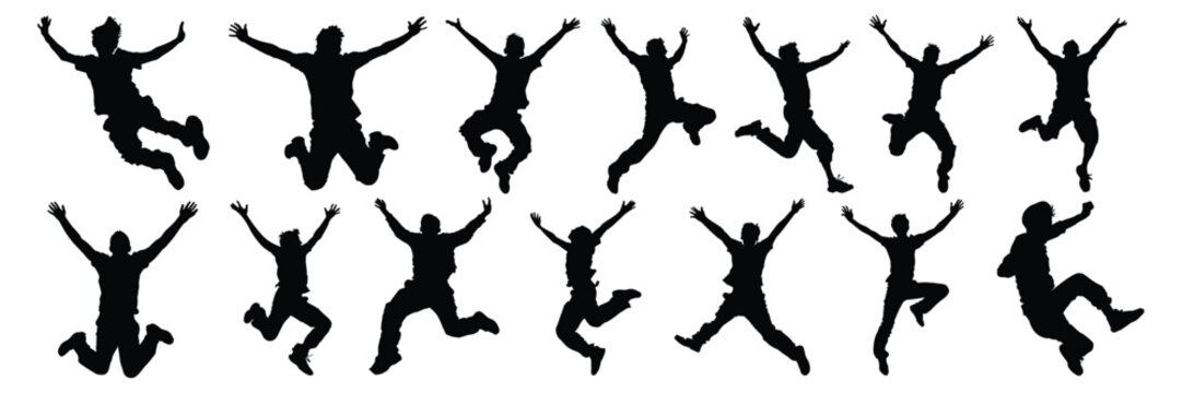 Happy jumping people silhouette set vector design big pack of illustration and icon