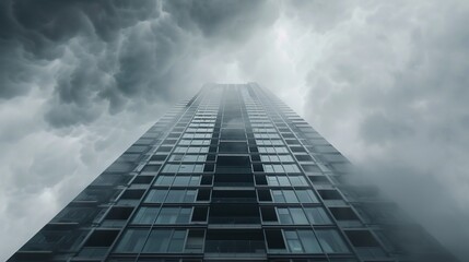 Fototapeta premium Modern Residential Tower Under Cloudy Sky: Computer-Generated Architectural Visualization