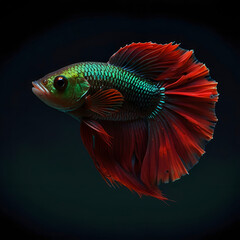 Fototapeta premium Green mix red betta fish