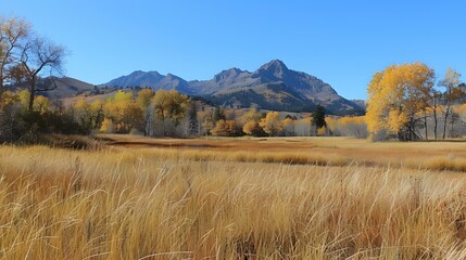 colorful trees and mountains in the distance