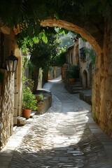 Obraz premium Cobblestone Street in a European Village