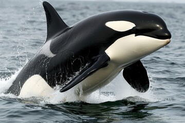 Obraz premium Orca Breaching in the Ocean During the Day