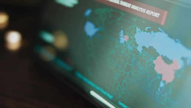 Interactive map of cyber attacks worldwide on mobile phone, timelapse