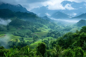 Fototapeta premium Green Rice Terraces in the Mountains