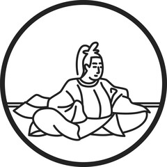 線画円形シンプル百人一首　謙徳公