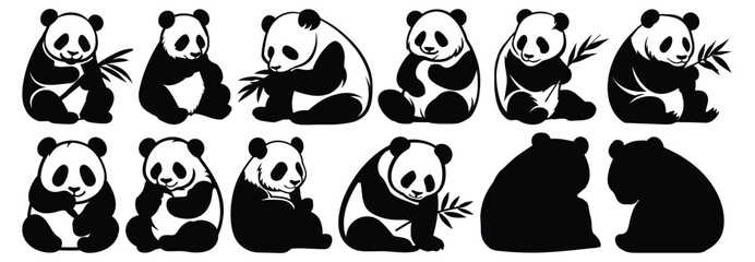 Panda silhouettes set, pack of vector silhouette design, isolated background © FutureFFX