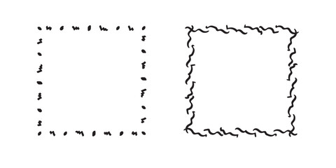 Square doodle frames,hand-drawn monograms.Edgings and cadres with simple sketchy design elements.Isolated. Vector illustration.